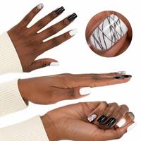 Faux Ongles à Presser Noir et Blanc Monochromes en Gros Personnalisés Carrés, Ongles Artificiels en Acrylique avec Motifs Abstraits Linéaires