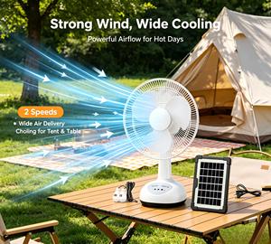 Ventilateurs solaires blancs chics pour la maison, ventilateur de table rechargeable blanc, ventilateur solaire pour voiture - Product Image 1
