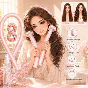 Lot de bigoudis en satin sans chaleur avec chouchou et pince pour coiffure de nuit pour femmes - Product Image 4