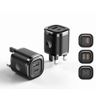 Adaptador de Corriente Mini de Carga Rápida PD de 20W con Doble Puerto A+C QC3.0, Cargador con Puertos Tipo-C y USB-A, Enchufe UK/US/EU para 15