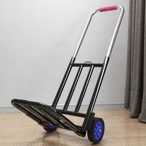 Chariot à main pliable à 2 roues chromé, plateforme de rangement portable, petite remorque, chariot de courses, chariot à poignée télescopique, grand modèle - Product Image 5