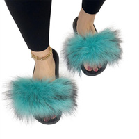 Femmes chaudes fausse fourrure de renard pantoufles fourrure diapositives femme intérieur tongs décontracté fourrure de raton laveur sandales fourrure moelleux chaussures en peluche