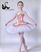 Robe de tutu de ballet professionnelle, corsage en velours rose, jupe en tulle, décorations en dentelle dorée, costume de performance de ballet pour compétition sur scène