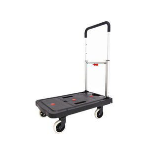 Foldable Platform Hand Cart With Four Wheels Aluminum Alloy Frame Black <b>Plastic</b> Deck Silent Casters For Shopping - Product Image 1