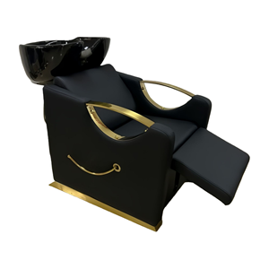 Chaise de shampooing en <span class=keywords><strong>cuir</strong></span> moderne avec lavabo en céramique <span class=keywords><strong>Repose</strong></span>-pieds réglable - Design ergonomique pour salon de coiffure Salon de beauté Spa - Product Image 5