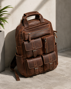 Durable Full Grain Cow Leather Urban Travel Backpack with Multiple Pockets - Product Image 6