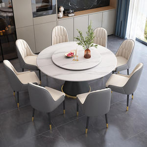 Ensemble de <span class=keywords><strong>table</strong></span> à manger en marbre italien pour 8 personnes, <span class=keywords><strong>table</strong></span> à manger ronde rotative en pierre frittée - Product Image 2