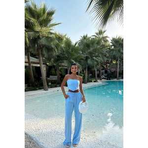 Conjunto de Lino BLUE HENRI - Dos Piezas Estilo Casual para Primavera, Verano y Otoño, Corte Ajustado, Top y Pantalón, Tejido Elástico Bordado, Talla 2XL, 2 Piezas - Product Image 6