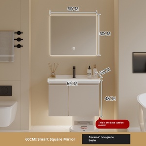 Mueble de Baño Moderno Minimalista Color Crema con Lavabo de Cerámica Integrado, Iluminación Antivaho y Base <span class=keywords><strong>para</strong></span> Esfregona - Product Image 6