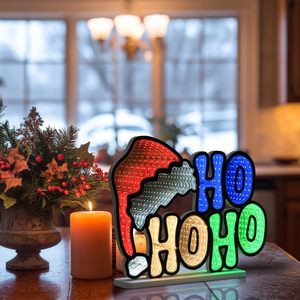 Nueva Decoración Navideña 2026, Luz LED con Espejo Infinito, Espejo Abisal 3D de Mil Capas, Gorro de Santa Claus Personalizado <span class=keywords><strong>HOHOHO</strong></span> para Decoración Navideña - Product Image 1