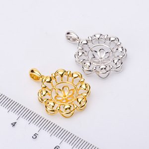 Collier pendentif en argent S925 avec perles rondes de 11-13 mm, accessoires de perles DIY, support vide, pendentif soleil tendance 30372 - Product Image 2