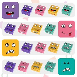 Visage en bois changeant Cube magique jeu <span class=keywords><strong>Expression</strong></span> Puzzle blocs de construction motif jeu d'association avec cloche - Product Image 3