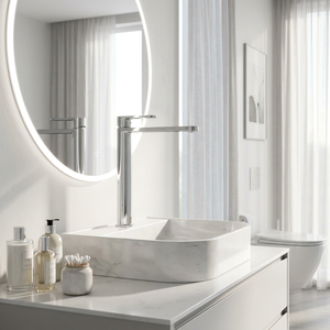 Grifo de lavabo extraíble de caño alto, con manija plana, acabado plateado cepillado/gris plomo/dorado champán, montaje en encimera, envío rápido, en stock - Product Image 1
