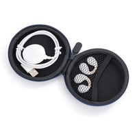 Étui personnalisé rond en EVA pour écouteurs, mini boîte de rangement rigide avec fermeture éclair et poche en filet pour écouteurs, montre et câble
