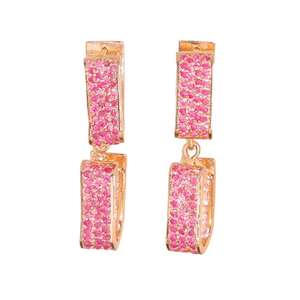 Orecchini Pendenti E4629 in Oro Bianco con Pietra Rosa, Design Geometrico con Micro Incastonature, Gioielli da Festa per Donna - Product Image 1