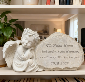 Pietra Commemorativa per <span class=keywords><strong>Angeli</strong></span> <span class=keywords><strong>con</strong></span> Corona Floreale e Ali, Lapide in Resina Bianca, Decorazione da Giardino per Commemorazione di Animali Domestici <span class=keywords><strong>con</strong></span> Stampa Laser - Product Image 3