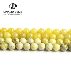 JD 4/6/8/10/12mm Natural Round Smooth Loose Spacer Beads Yellow Color Lemon Jades Stone Beads For Jewelry Making