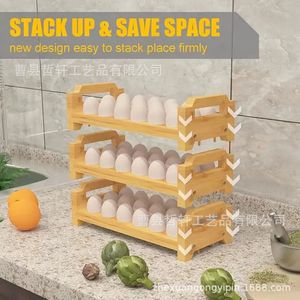 Solid Wood Egg Storage Rack 3 Tier Stackable Desktop Organizer For <b>Kitchen</b> Farmhouse Style - Product Image 3