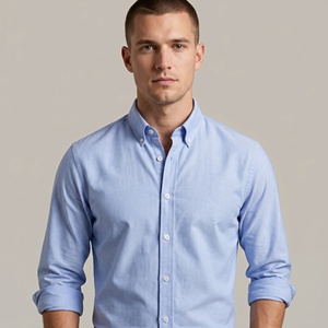 Camisa <span class=keywords><strong>Oxford</strong></span> Premium 100% Algodón de Manga Larga para Hombre, Diseño sin Bolsillos, Cuello con Botones, Transpirable, Antiarrugas, Elegante - Product Image 1