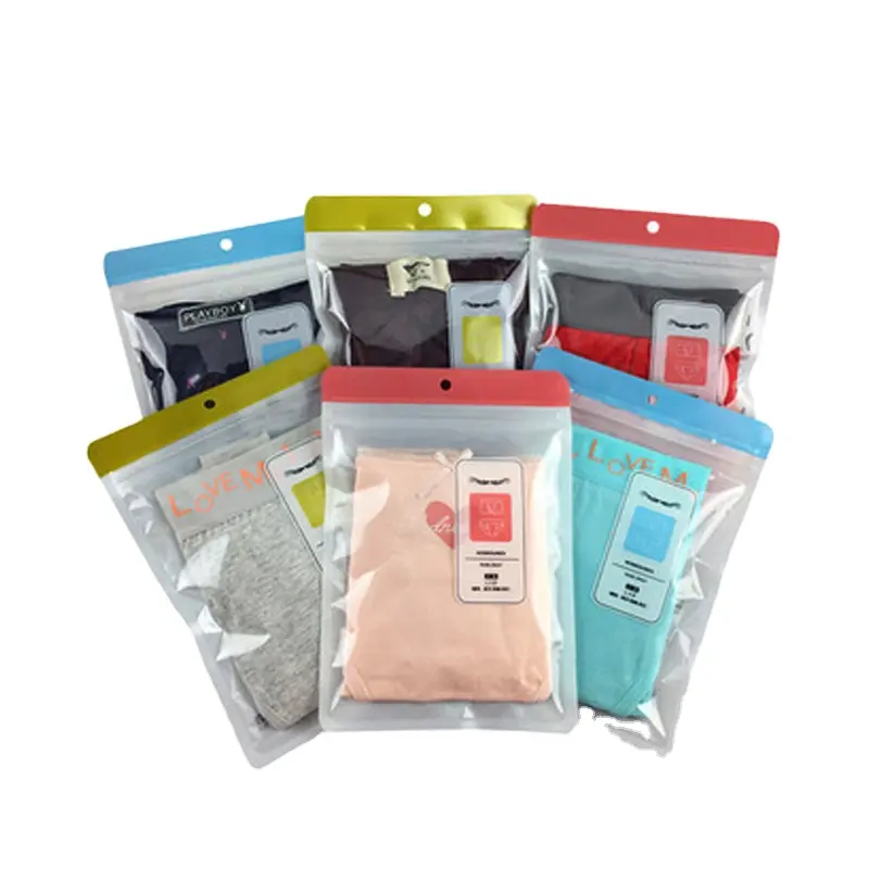 Embalagem colorida Custom resealable stand up pouch underwear embalagem zip lock mylar sacos com janela transparente