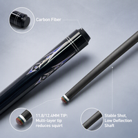 Queue de billard professionnelle en fibre de carbone, pointe de 11,8 mm, joint radial 3/8*8, design incrusté bleu-violet brillant, sans déformation, vente en gros