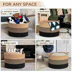 90L Extra <b>Large</b> Blanket <b>Basket</b> for Living Room 22 X 22 X 14inch Woven Cotton Rope Laundry <b>Basket</b> for Organizing Pillows - Product Image 5