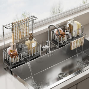 Égouttoir de cuisine en forme de L, résistant à l'eau, avec panier de rangement pour éponge en acier, design Mesa, forme carrée - Product Image 4