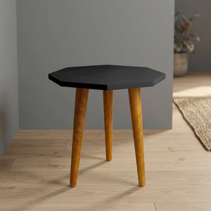 Table d'appoint en bois minimaliste moderne avec plateau octogonal géométrique et pieds en bois massif durables pour la maison, l'hôtel, le café - Product Image 4