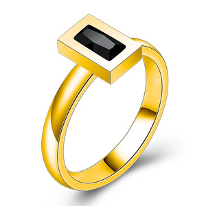 <b>Crystal</b> <b>Ring</b> 6mm Stainless Steel Square Black Inlay Bezel Setting Geometric Shape Women's Everyday Wear - Product Image 5