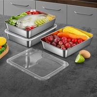 Grands contenants alimentaires en acier inoxydable, boîte de conservation des aliments, couvercle en plastique anti-fuite, récipient hermétique pour la conservation de la viande, pour le réfrigérateur, la cuisine