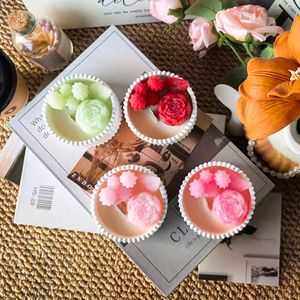Flower Shaped Scented Gypsum <b>Cup</b> Candle Ribbed Gypsum Vessel Home Desktop Ornament For Wedding Guest Gift - Product Image 3
