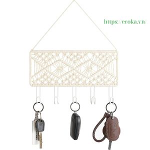 Decoración moderna para el hogar, llavero decorativo de pared, colgador de llaves de tela de macramé pequeño, 5 ganchos, impermeable, ecológico para entrada - Product Image 4