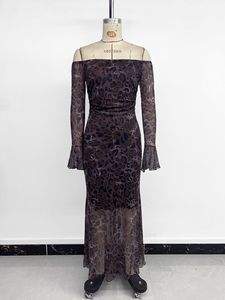 Nouvelles robes élégantes vintage pour femmes, à épaules dénudées, à manches longues, en maille, à imprimé léopard, tendance - Product Image 6