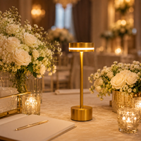 Lampe de table LED sans fil moderne de luxe, rechargeable, avec anneau lumineux doré, portable, pour mariage, restaurant, hôtel, bar