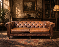 Canapé Chesterfield convertible haut de gamme vintage en cuir véritable trois places, capitonnage profond, design classique à boutons, Villa Warehouse