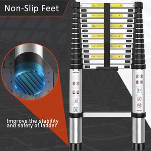 Échelle télescopique en aluminium portable à 13 marches avec pieds antidérapants, design moderne <span class=keywords><strong>pour</strong></span> le travail à domicile et en extérieur - Product Image 5