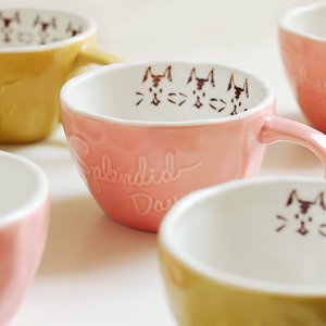 Tazza da <span class=keywords><strong>caffè</strong></span> in ceramica con manico in ceramica per la colazione con farina d'avena in stile giapponese carina a bocca larga goffrata - Product Image 4