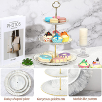 Tivray Personnalisé 3 Niveaux En Céramique De Mariage Dessert Fruit Snack Cupcake Gâteau Marbre Élégant Dessert Stand pour Tea Party Plateau De Service