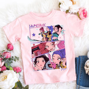 T-shirt K-POP Demon Hunter pour enfants, imprimé <span class=keywords><strong>dessin</strong></span> animé, col rond, basique, décontracté, haut pour filles - Product Image 2