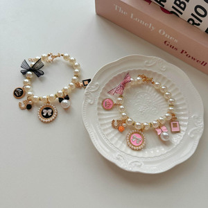 Collar de perlas, accesorio para perros y gatos, Schnauzer y oso de peluche, fotogénico, colgante de lazo moderno, mascota - Product Image 5