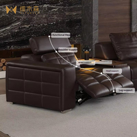 Nouveau canapé électrique en cuir Lawrence, style italien, luxe léger, cuir pleine fleur, métal, multifonctionnel, canapé-lit, télécommande