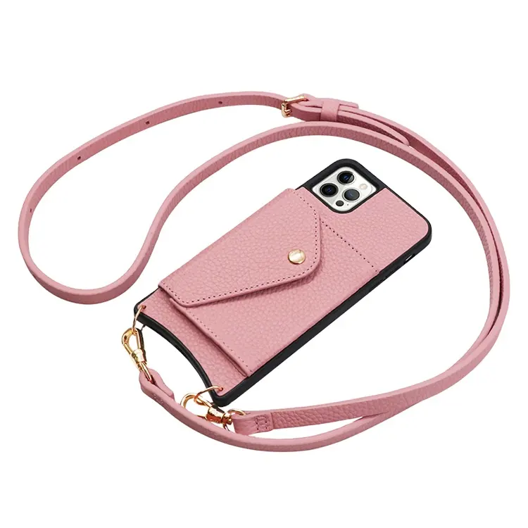 Wholesale Fashion Crossbody High Quality Genuine Leather Wallet Phone Case Leather Phone Case for iPhone 14