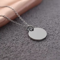 Collar con colgante redondo de disco de 15 mm, cadena fina de eslabones de acero inoxidable, joyería en blanco para DIY, collar de la amistad para mujer