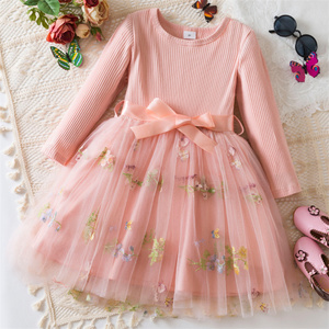 1 pezzo <span class=keywords><strong>di</strong></span> <span class=keywords><strong>Tulle</strong></span> ricamato floreale con etichetta privata primavera autunno <span class=keywords><strong>vestiti</strong></span> per neonati manica lunga vestito per bambine - Product Image 3