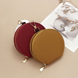 PU Leather Women Wallet Keychain Zipper <b>Lock</b> Coin Purse Round <b>Portable</b> Mini Hanging Bag Card Holder Key Bag - Product Image 1