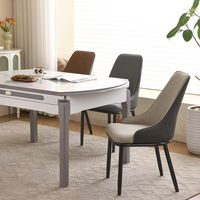 Chaise de salle à manger scandinave en forme de V avec siège en cuir et dossier en métal pour la maison, le bureau ou la restauration