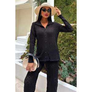 Conjunto de Suéter Tejido para Mujer Odette, Negro, Otoñal, Casual, Transpirable, con Pantalones de Manga Larga - Product Image 6