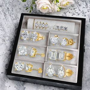 Pendientes de tuerca con cierre de rosca de oro macizo de 10K, con moissanita VVS brillante, geométricos, modernos y personalizados, de la marca SHRAMAN DIAMOND, al por mayor. - Product Image 3