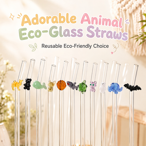 Pajitas <span class=keywords><strong>de</strong></span> Cristal Reutilizables Ecológicas, Serie Animales, para Bares y Fiestas, Empaquetado al por Mayor - Product Image 1
