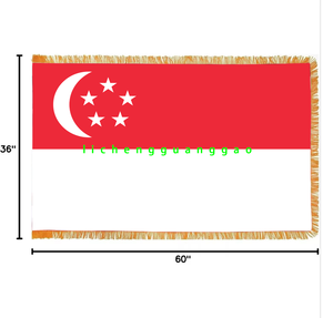 Bandera Nacional de <span class=keywords><strong>Singapur</strong></span> de Alta Calidad, 3x5 Pies, Logotipo Personalizado, Bandera de Interior, Más Vendida, con Flecos Ornamentales Dorados - Product Image 1